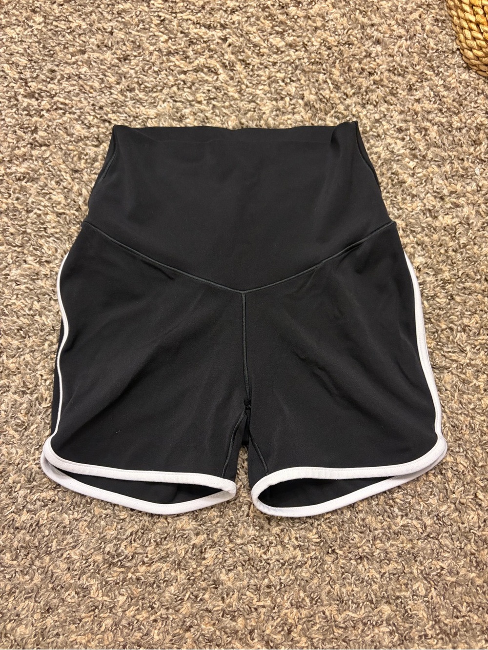 aerie Black High-Waist Athletic Shorts with White Trim